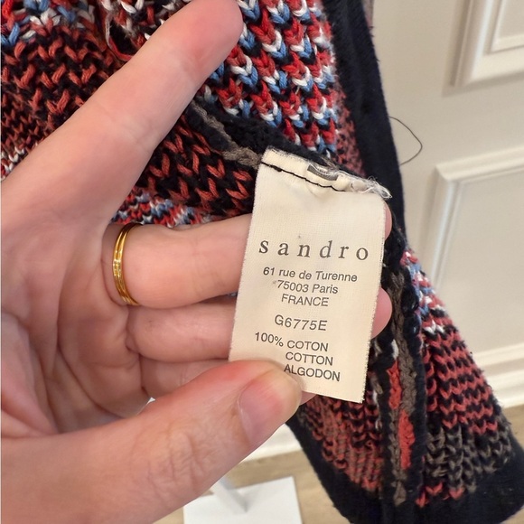 Sandro Brown and Red Geometric Cardigan 100% Cotton - Picture 3 of 6